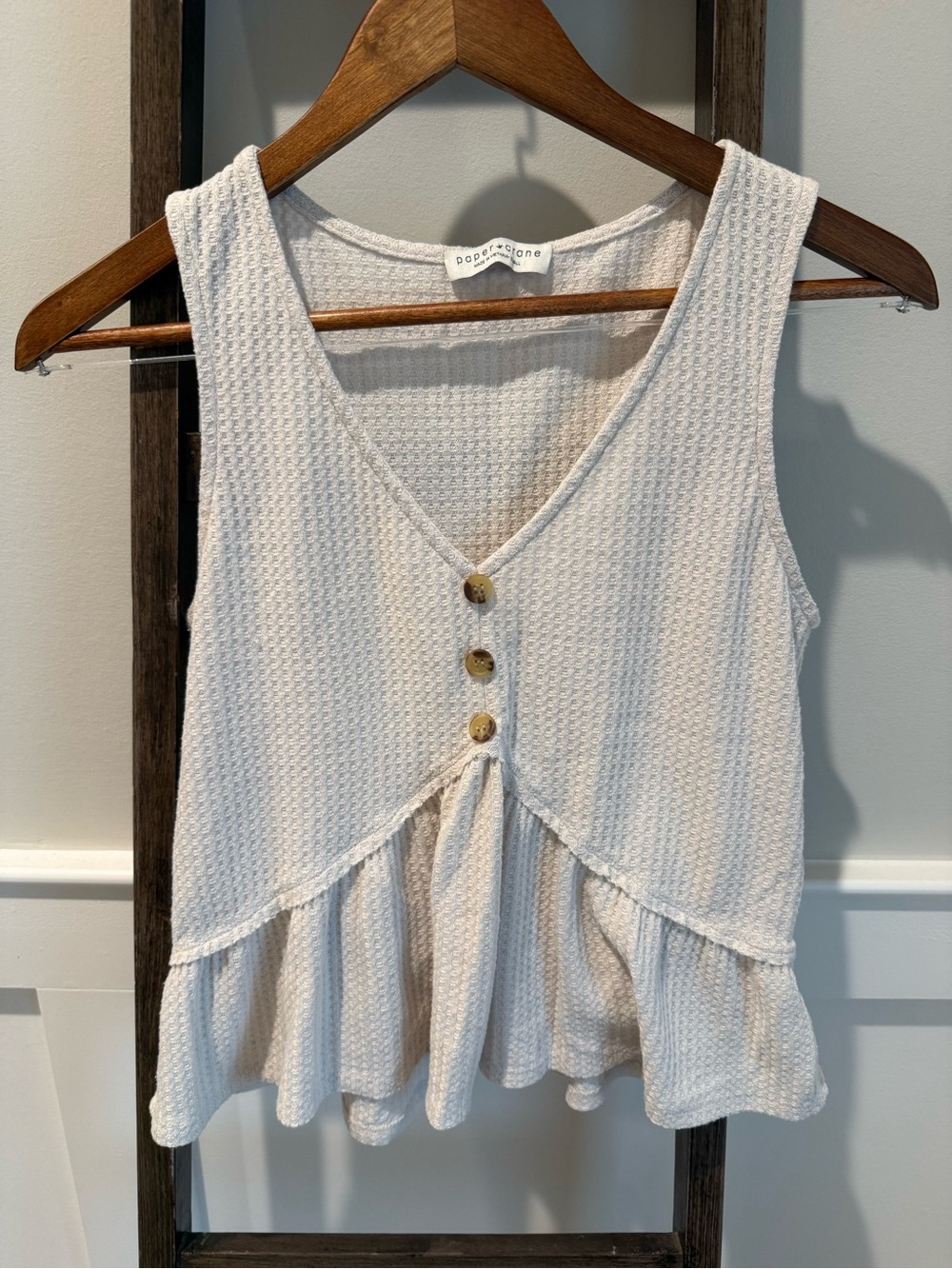 Paper Crane Cream Textured Peplum Button Tank
